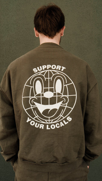 SUPPORT YOUR LOCALS CREWNECK OLIVE